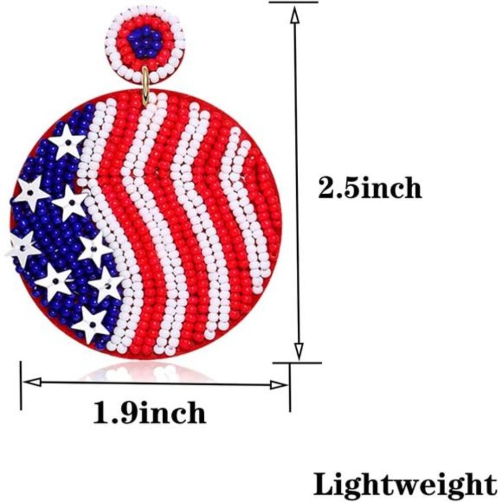 Patriotic 4th of July Earrings Handmade Flag Beaded Drop Earrings Red White Blue - Picture 5 of 8